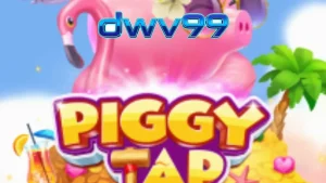 Tampilan visual cerah dari permainan slot Piggy Tap dengan karakter babi di atas pelampung.