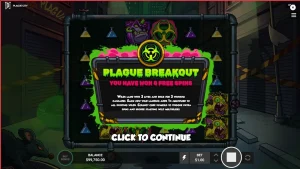 Tampilan visual slot Plague City dengan tema laboratorium apokaliptik