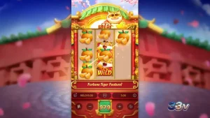 Tampilan visual slot Fortune Tiger dengan tema harimau emas dan ornamen keberuntungan